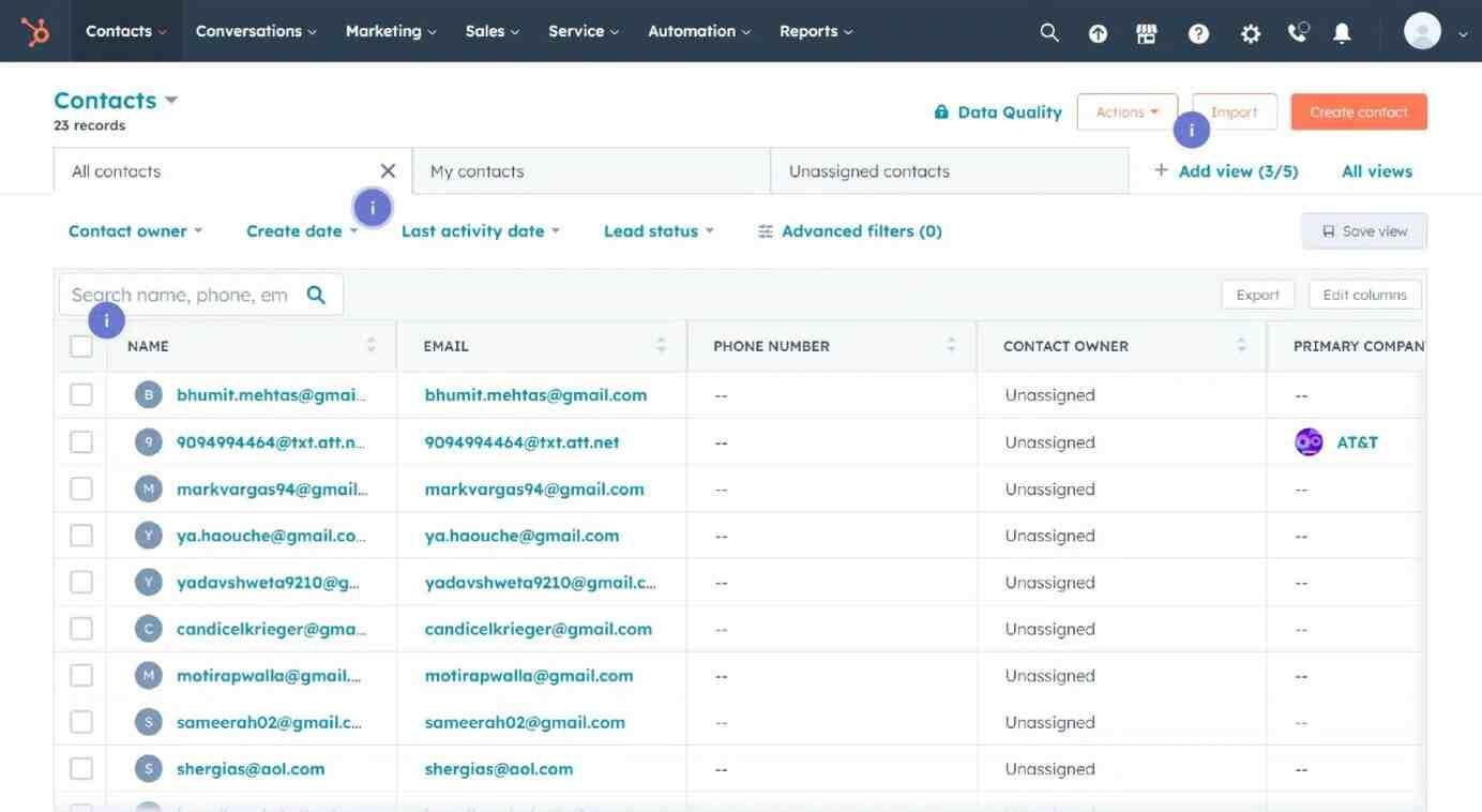 Contact management in Hubspot CRM which is a tool similar to Salesforce
