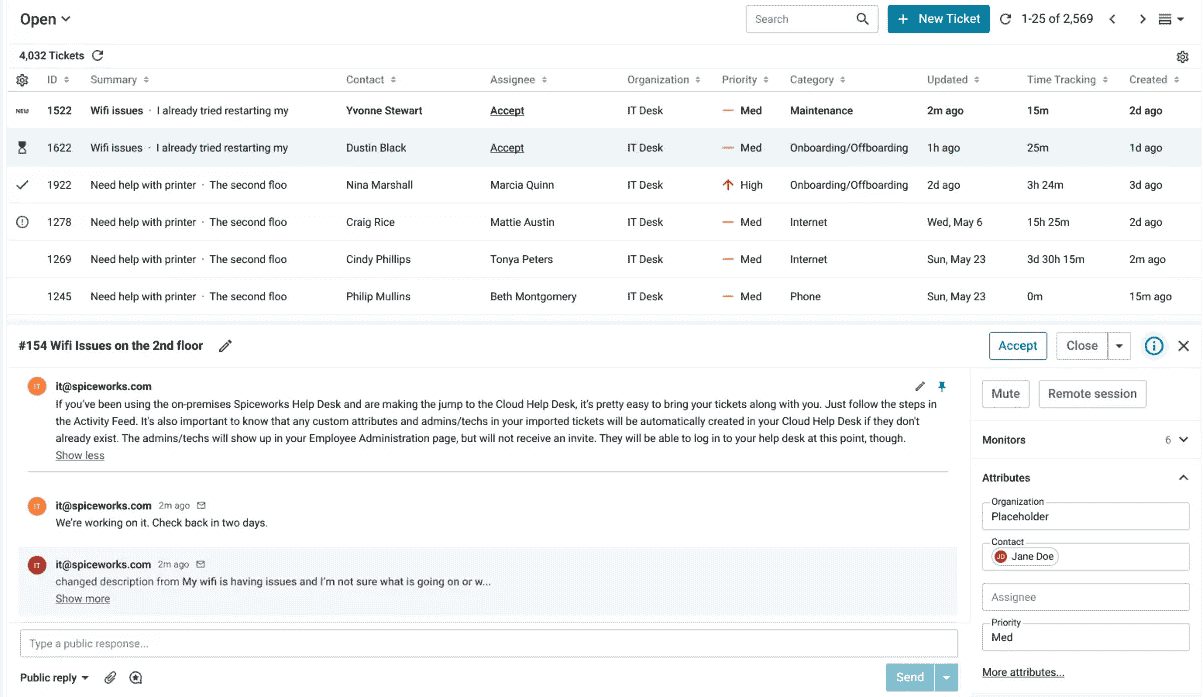 Email-based ticketing feature in Spiceworks 