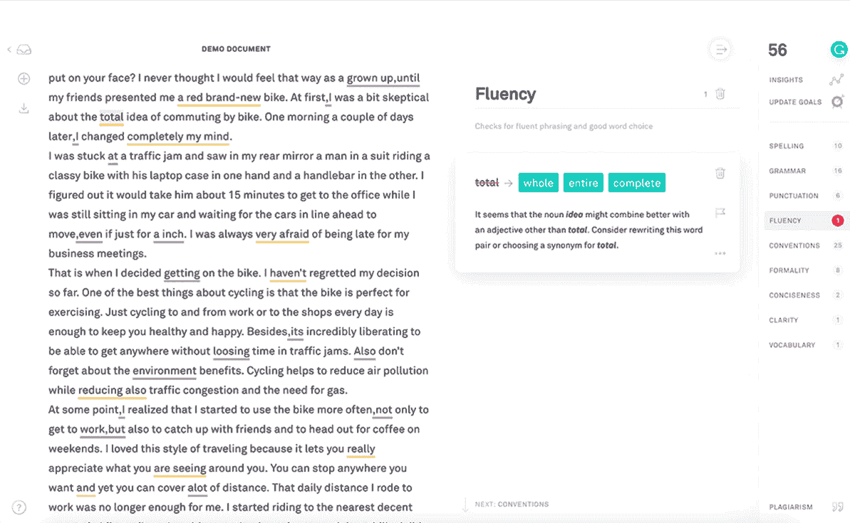 Grammarly AI tool for editing in blog post