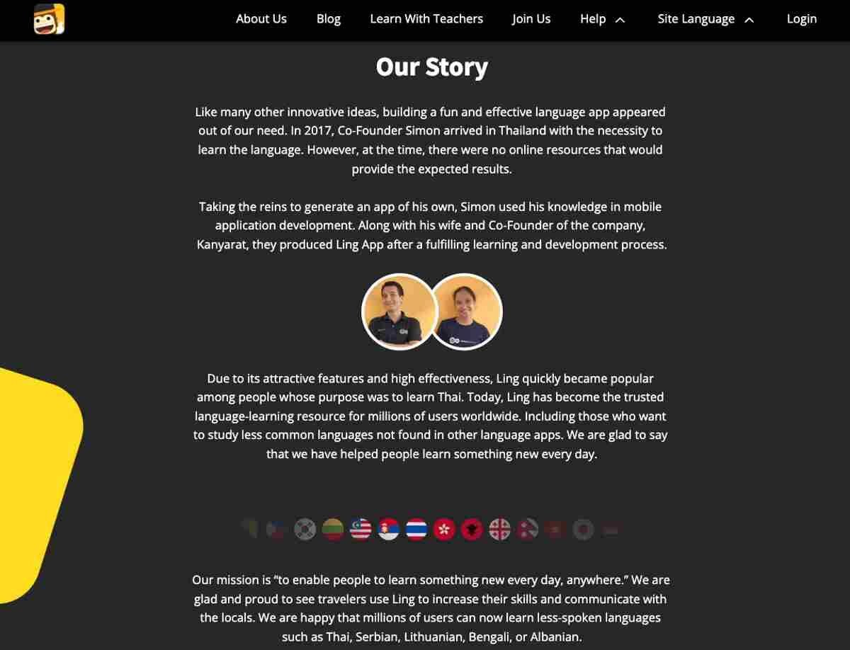 Ling app brand story example.