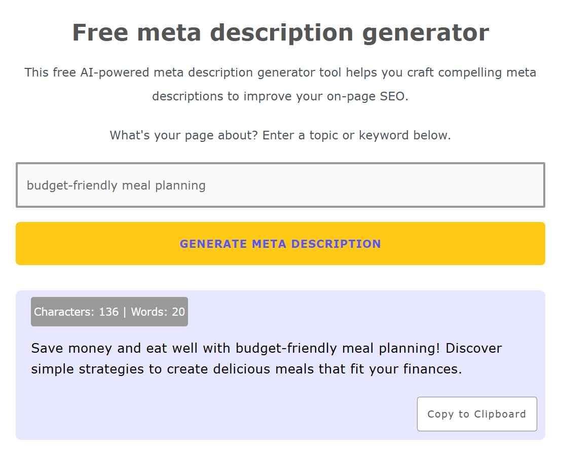 Meta description generator for blog posts