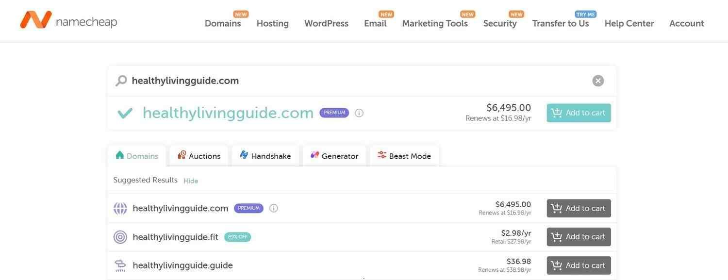 Namecheap domain search tool for affiliate marketing.