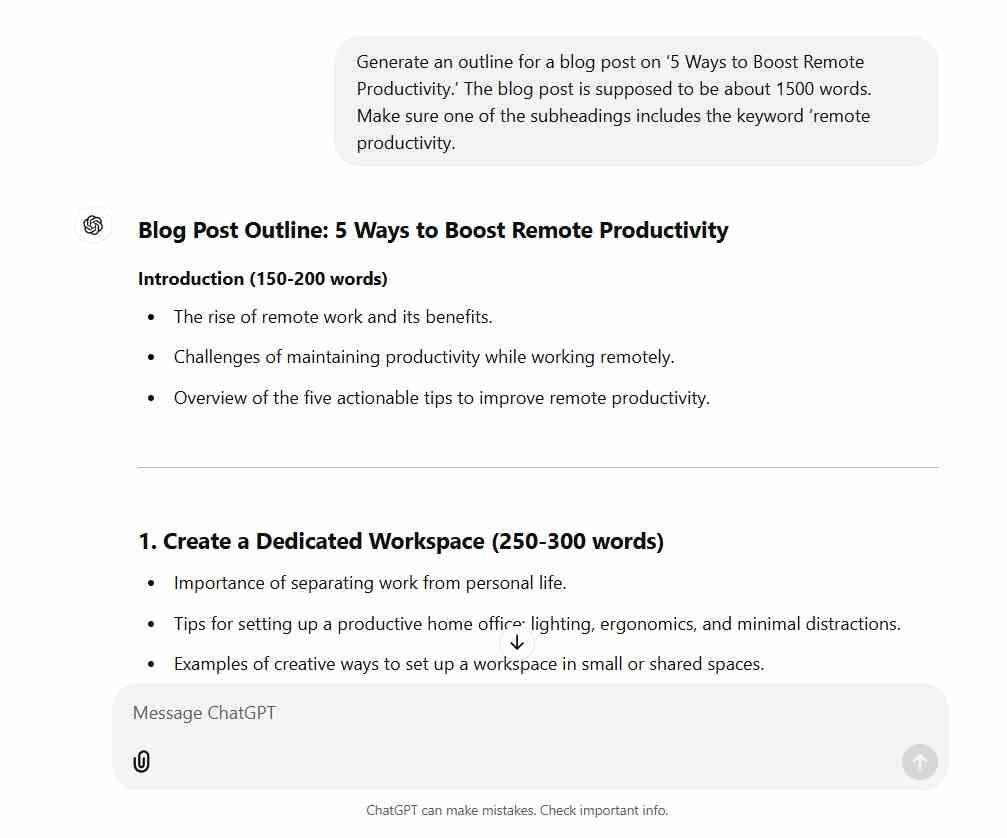 Outline generated with ChatGPT AI for blog posts