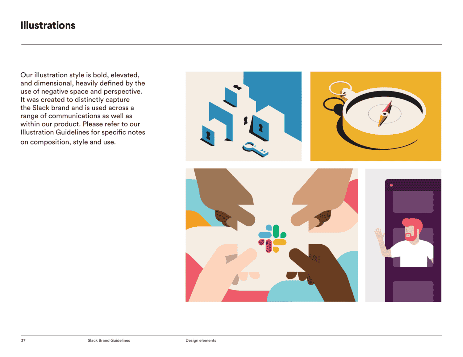 Slack brand illustrations guidelines example.