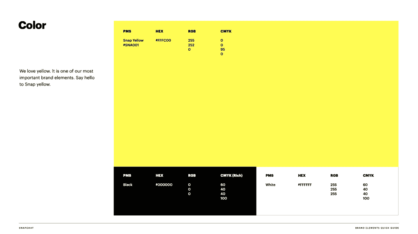 Snapchat brand color scheme example.