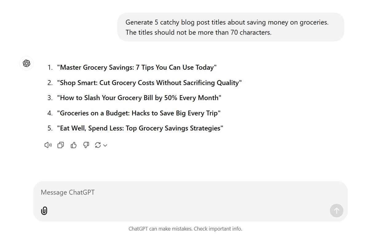 Titles generated with ChatGPT AI for blog post