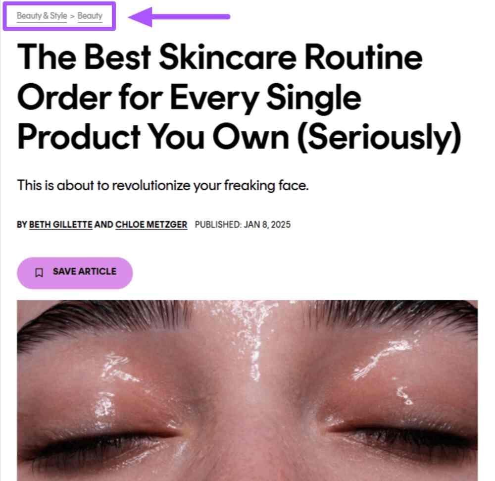 Skincare blog post category example