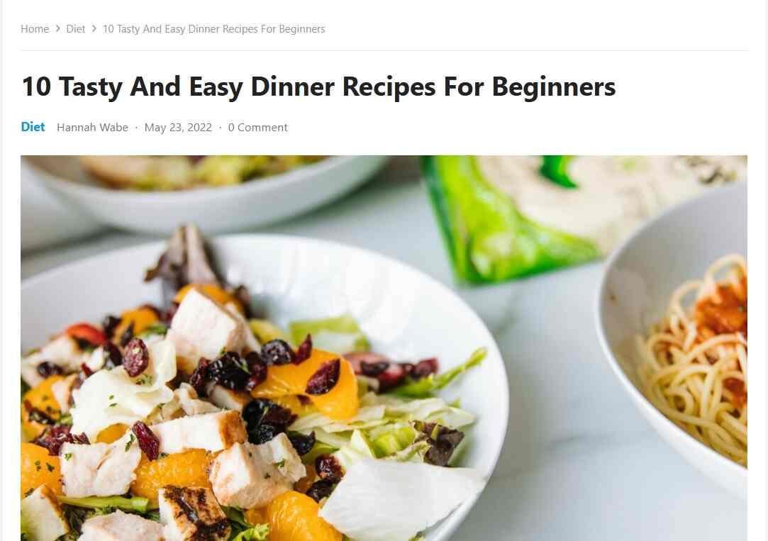 Listicles blog post example about dinner recipes