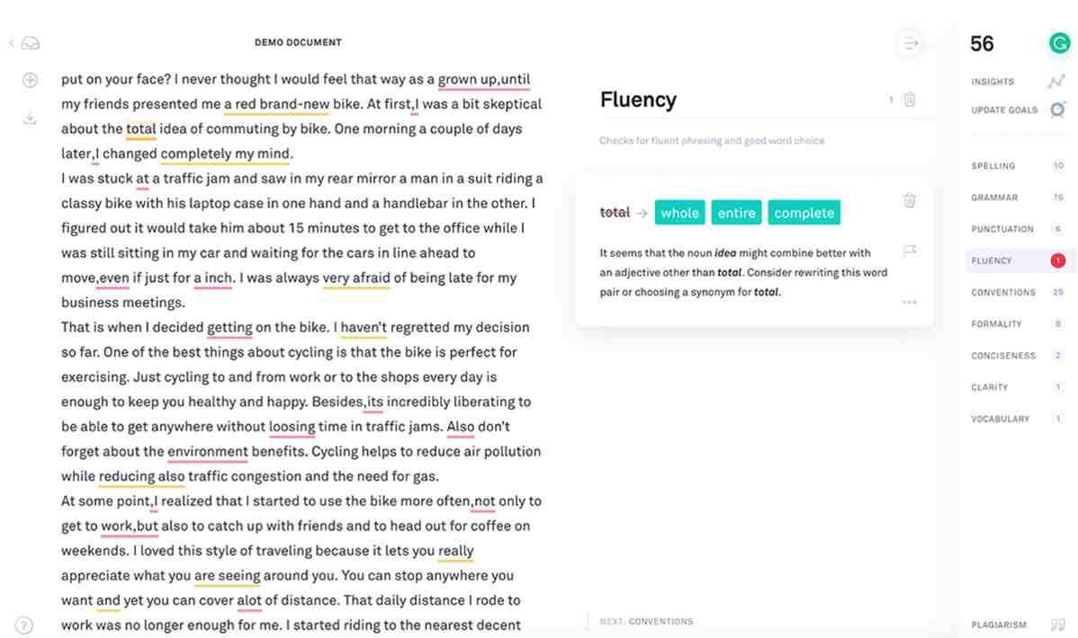 Grammarly tool to help edit and revise a blog post