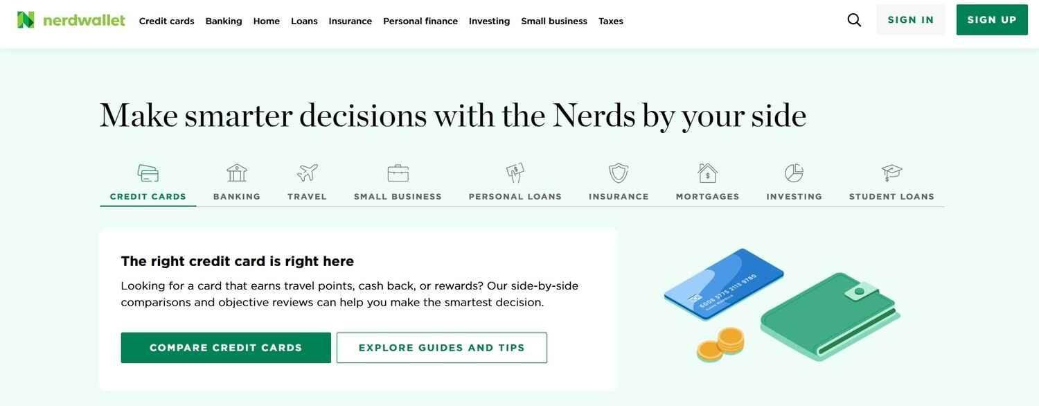 NerdWallet affiliate website example in personal finance sector