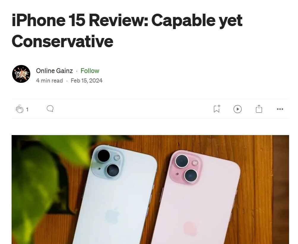 Product review blog example about iphone15