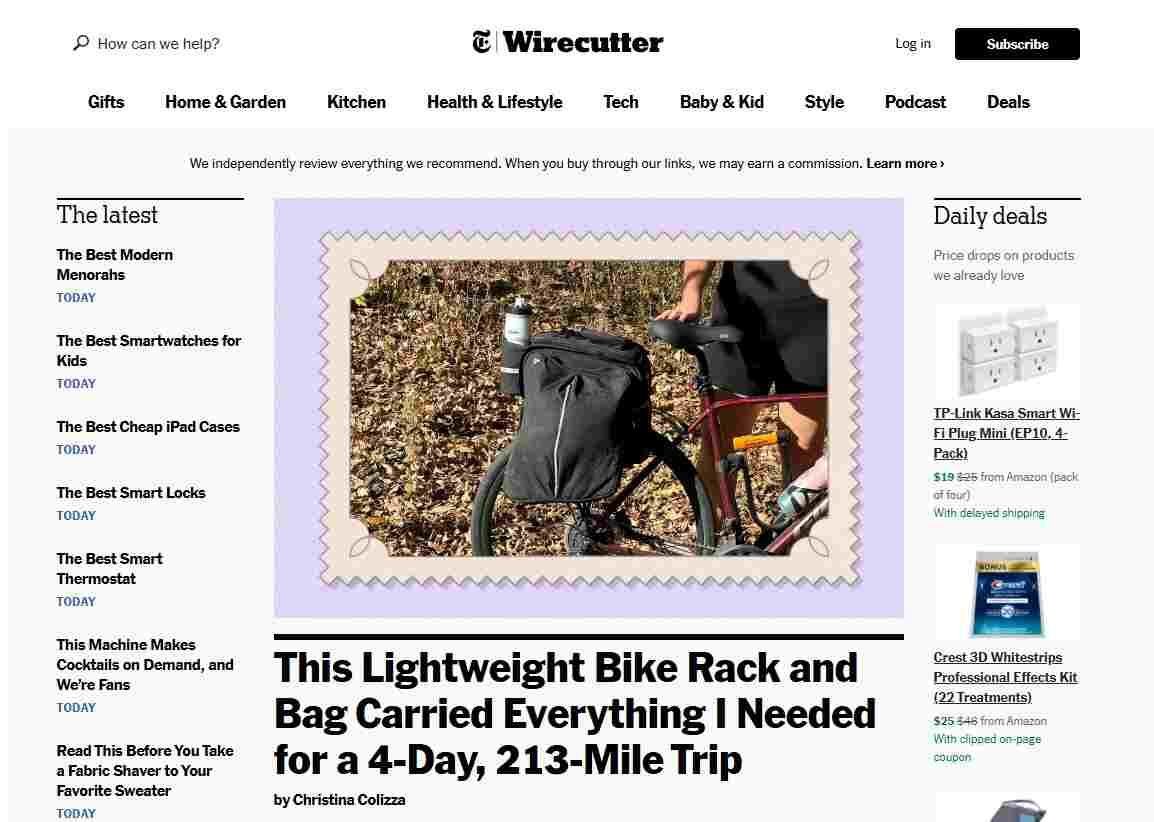 Wirecutter product review niche site homepage