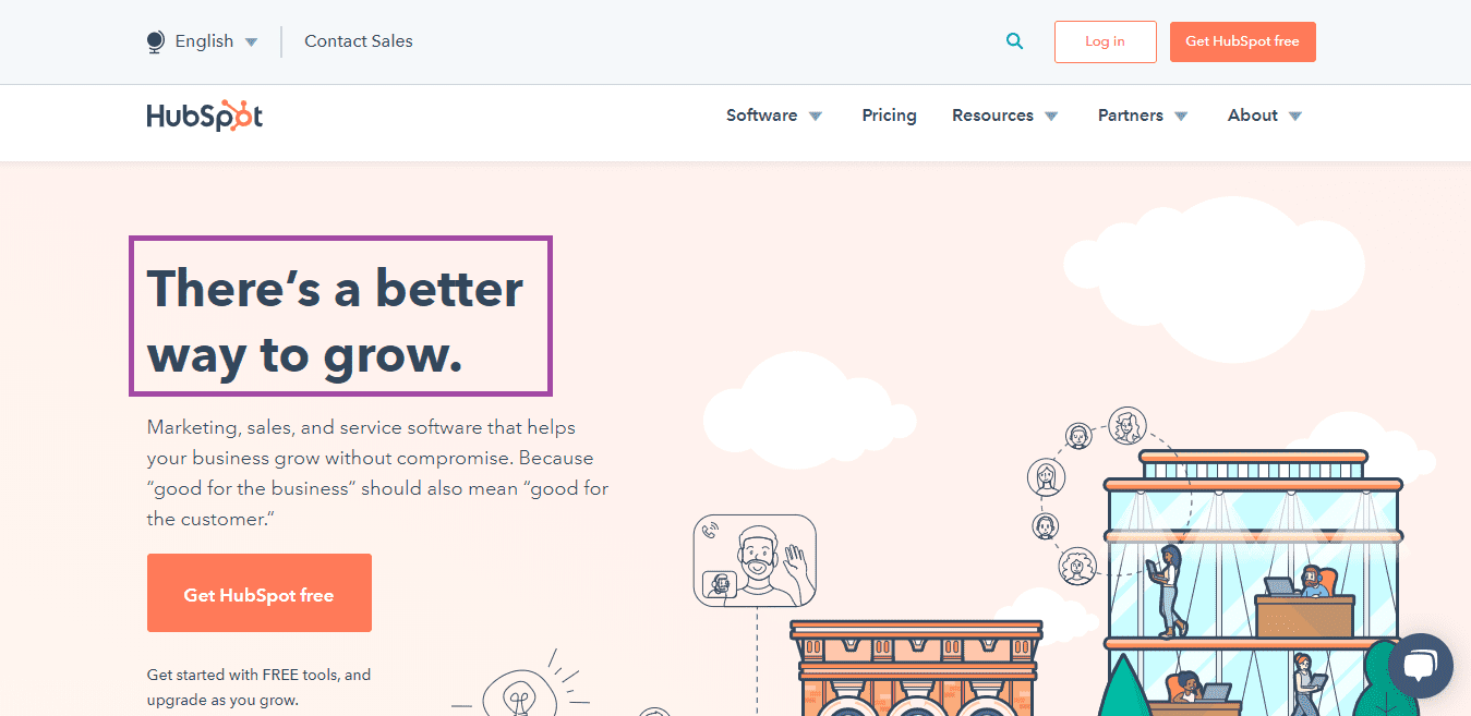 homepage-headline-example-hubspot Headline on a website