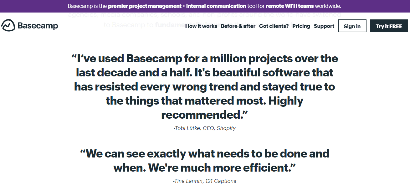 homepage-social-proof-example Social proof on Basecamp