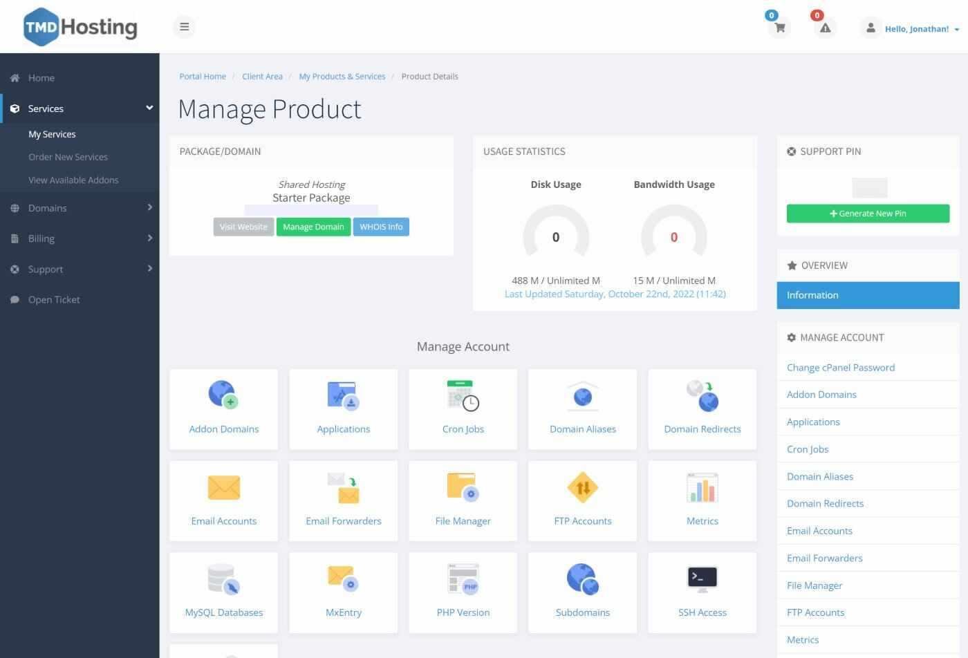 tmd-hosting-manage-product Product detail in Service page of TMD Hosting, a Bluehost competitor