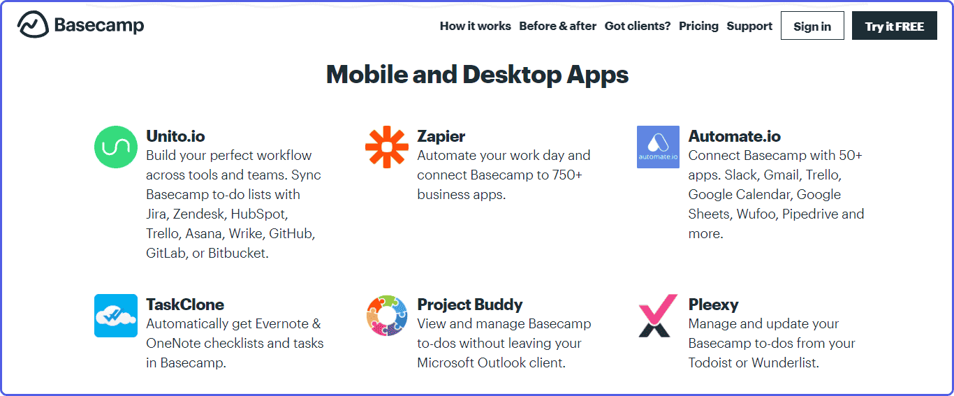 basecamp-app-integrations Mobile and desktop apps integration with Basecamp