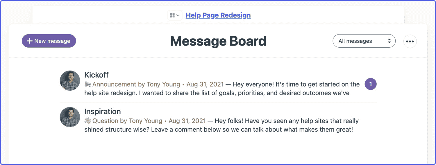 basecamp-message-board Message board in Basecamp