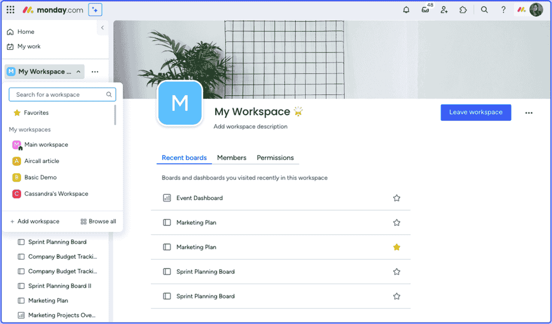 Customizable-workspaces-monday Add, search and more options for customizable workspaces in Monday.