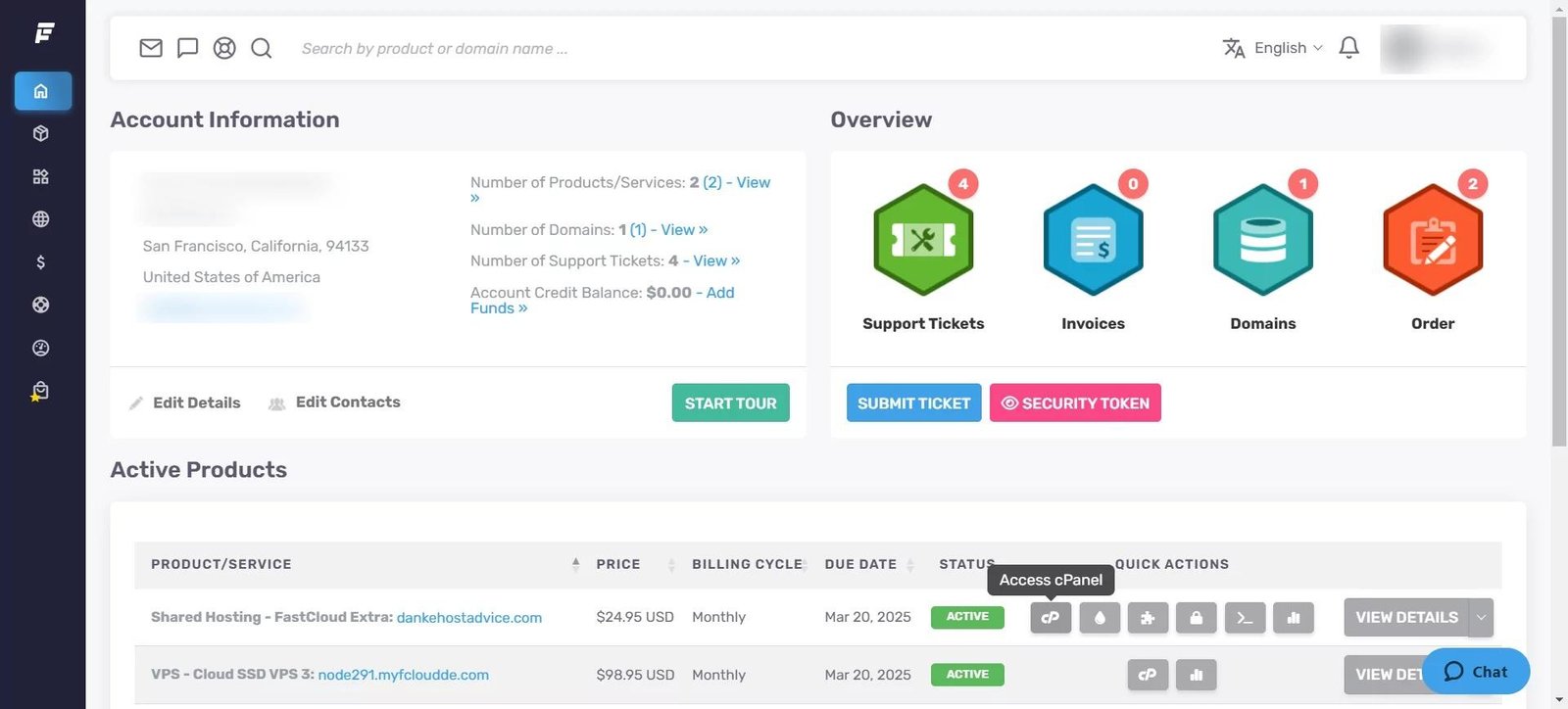 Main page of Dreamhost competitor FastComet