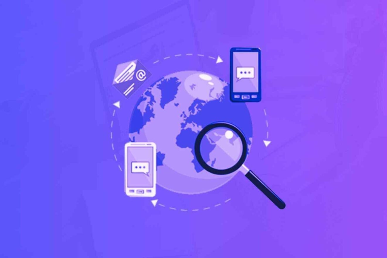 Illustration of globe with lens and devices for email marketing GetResponse alternatives.