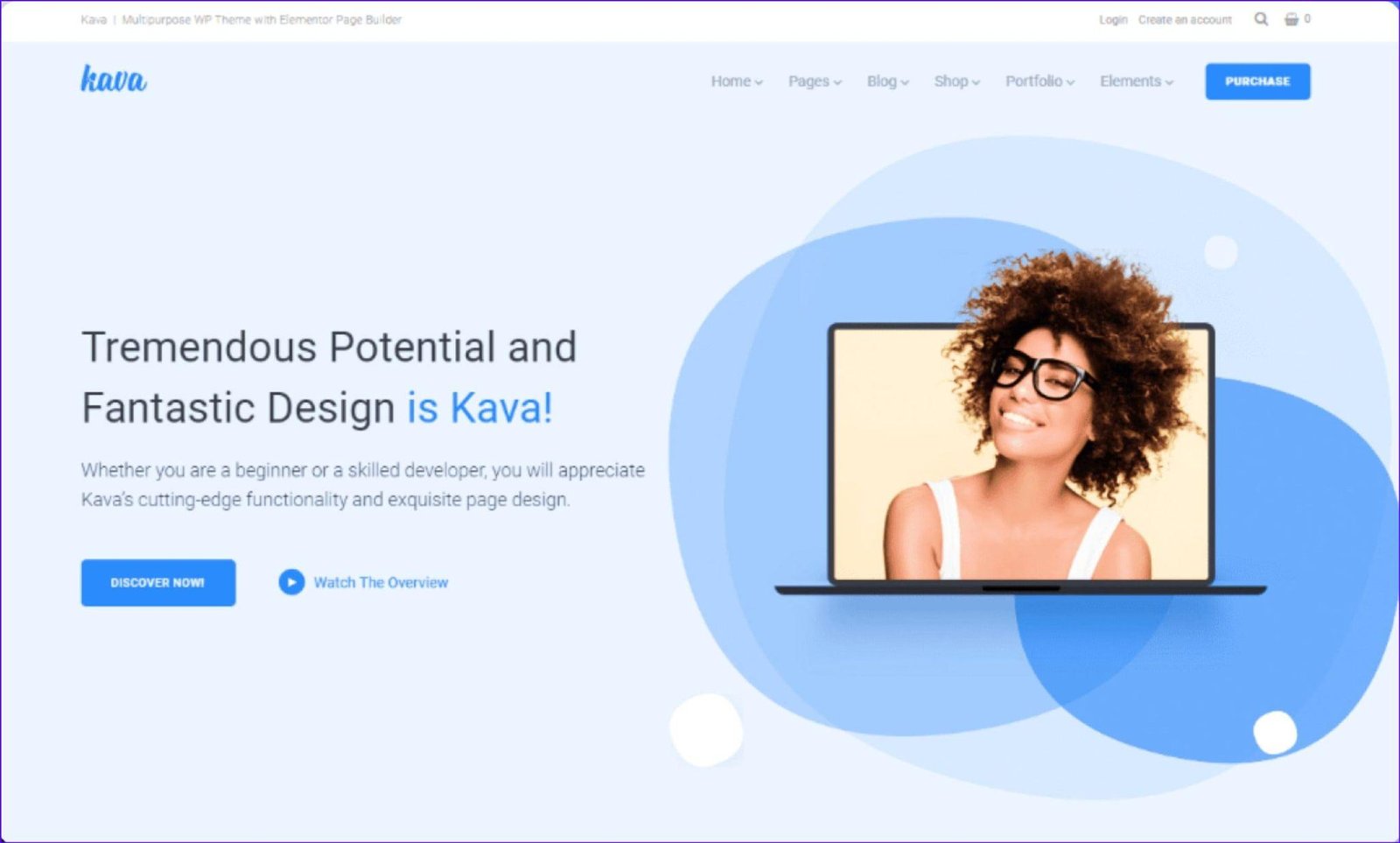 Homepage of Divi alternative Kava