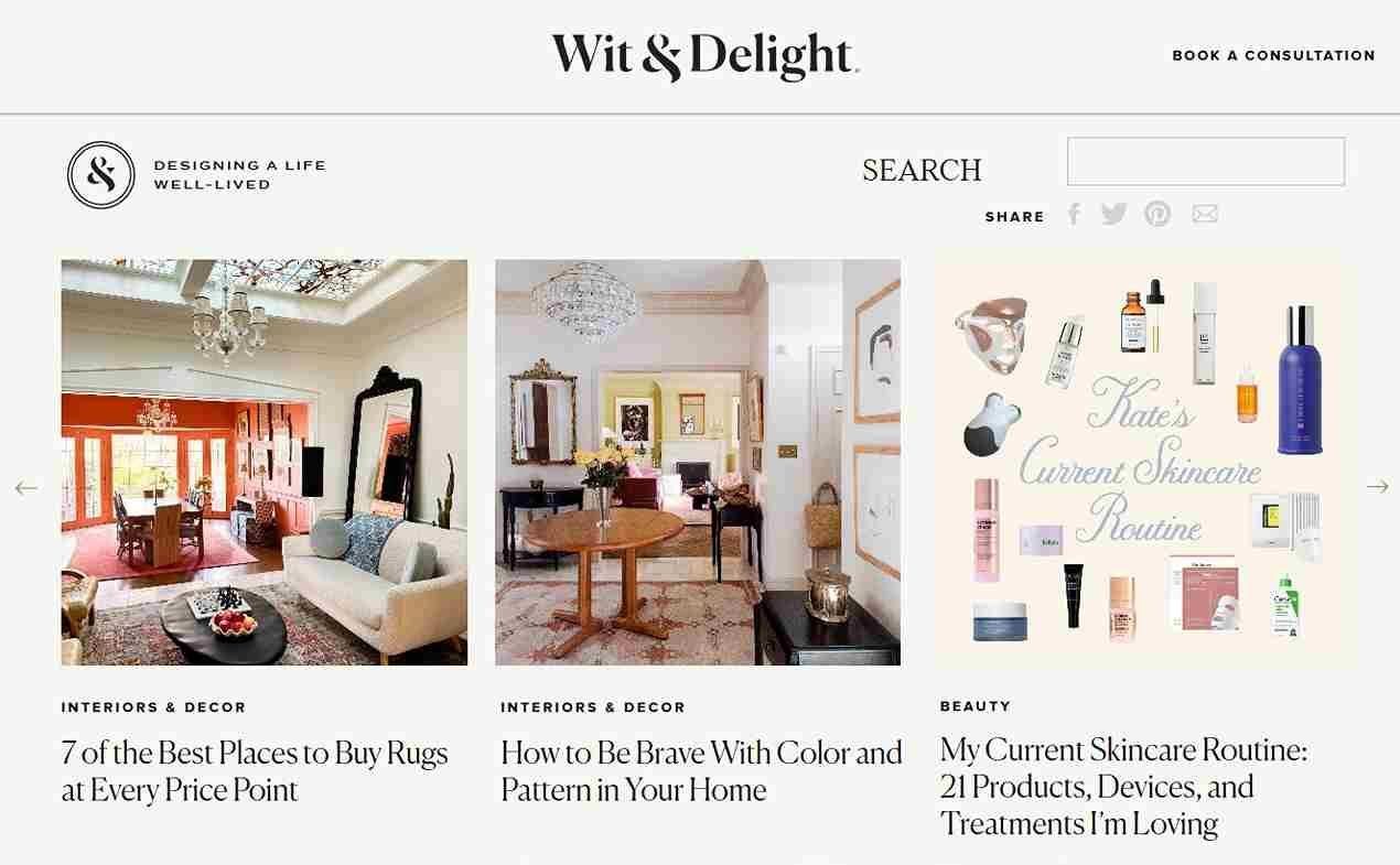 lifestyle-professional-blogging-example Homepage of a professional lifestyle blog known as Wit and Delight