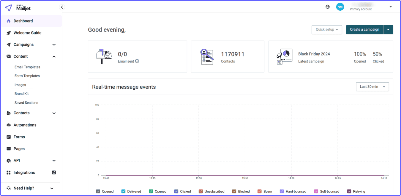 Mailjet-GetResponse-alternative Campaign status and real-time email events in Mailjet dashboard, similar to GetResponse.