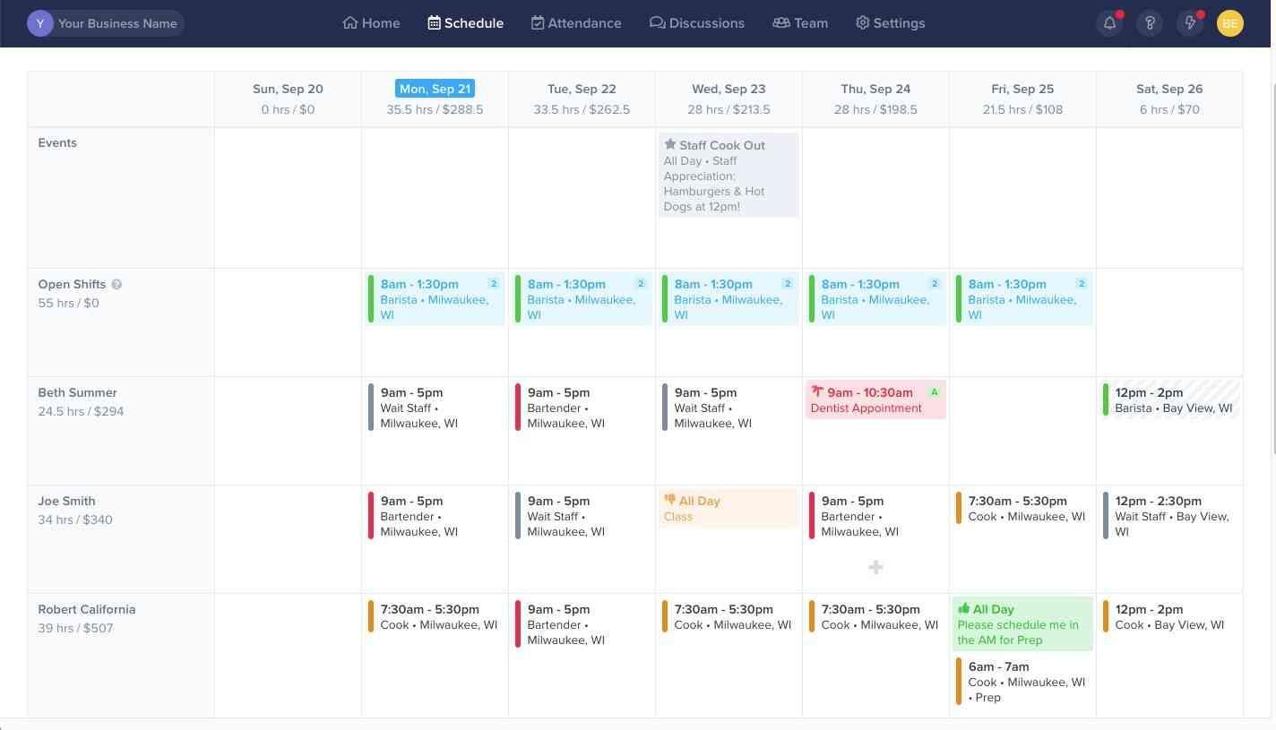 schedule-zoomshift-calendly-competitor Weekly employee schedule of a Calendly competitor known as ZoomShift