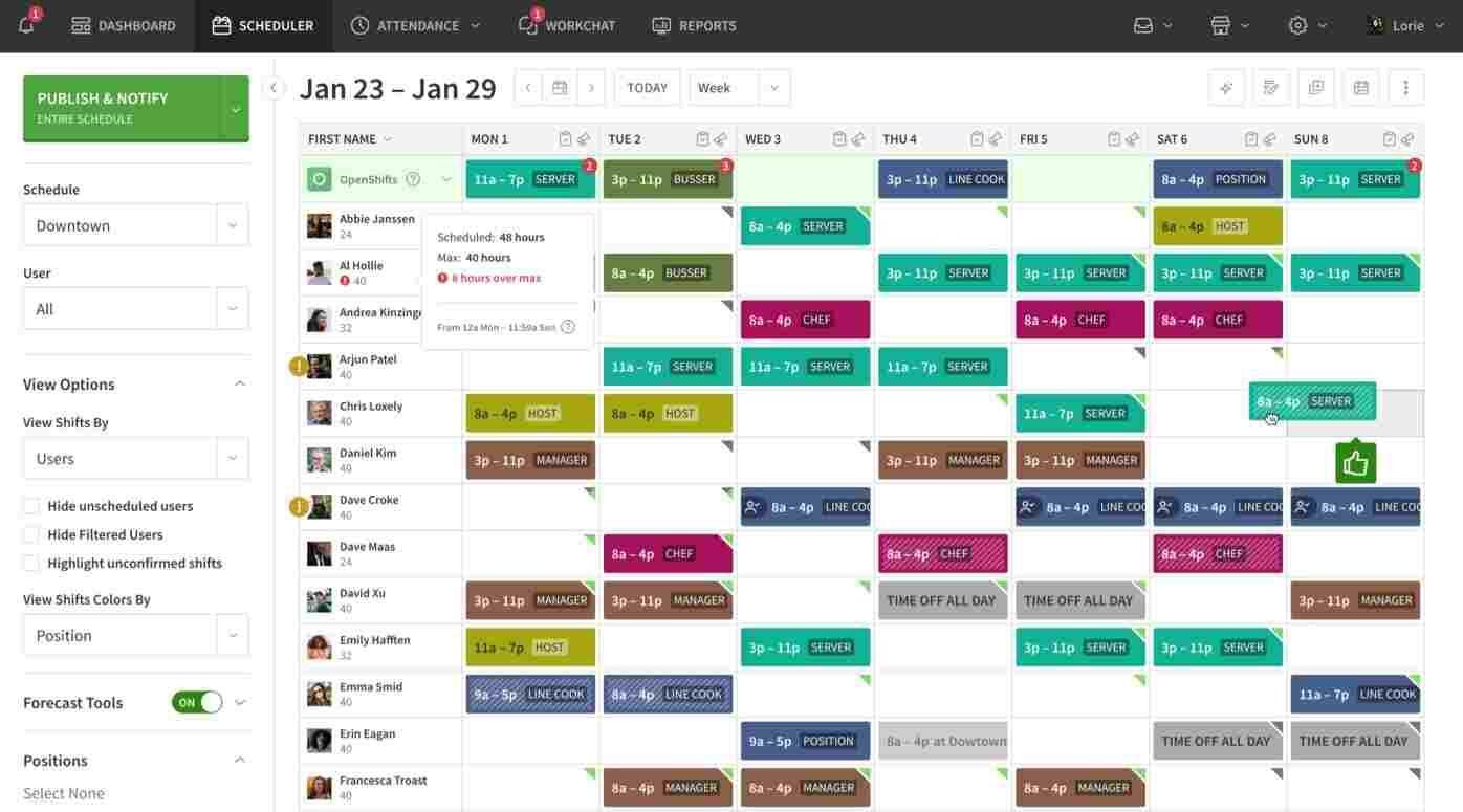 wheniwork-scheduler-calendly-alternative Weekly employee schedule in a Calendly alternative called When I Work