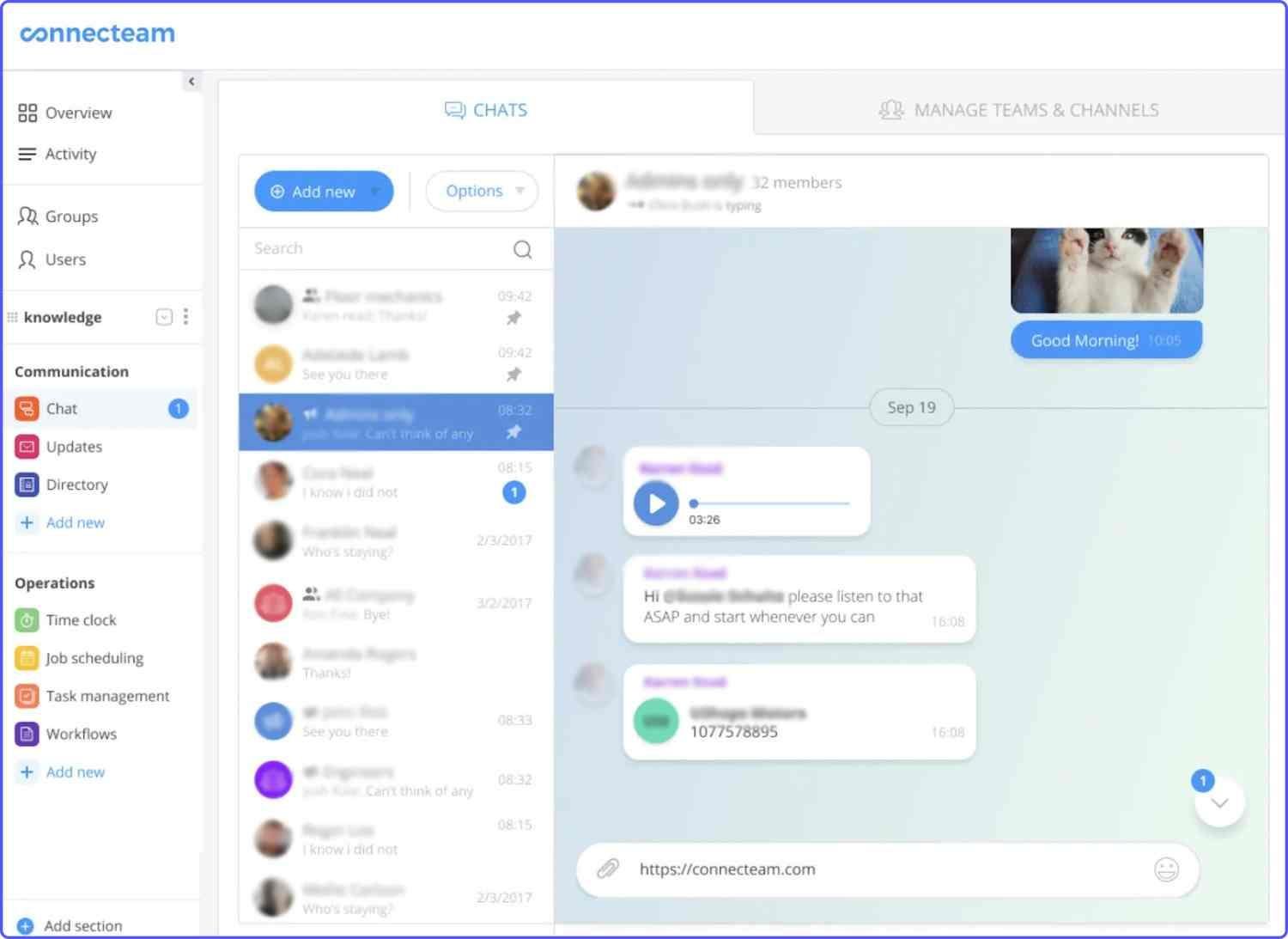 connecteam-chat-communication-tool Group chat communication tool in Connecteam