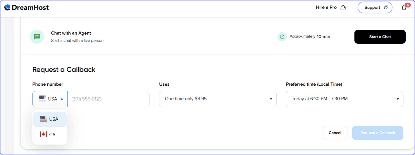 Live chat and paid phone customer support on DreamHost
