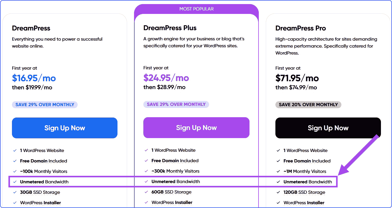 Unmetered bandwidth in DreamPress plans of DreamHost