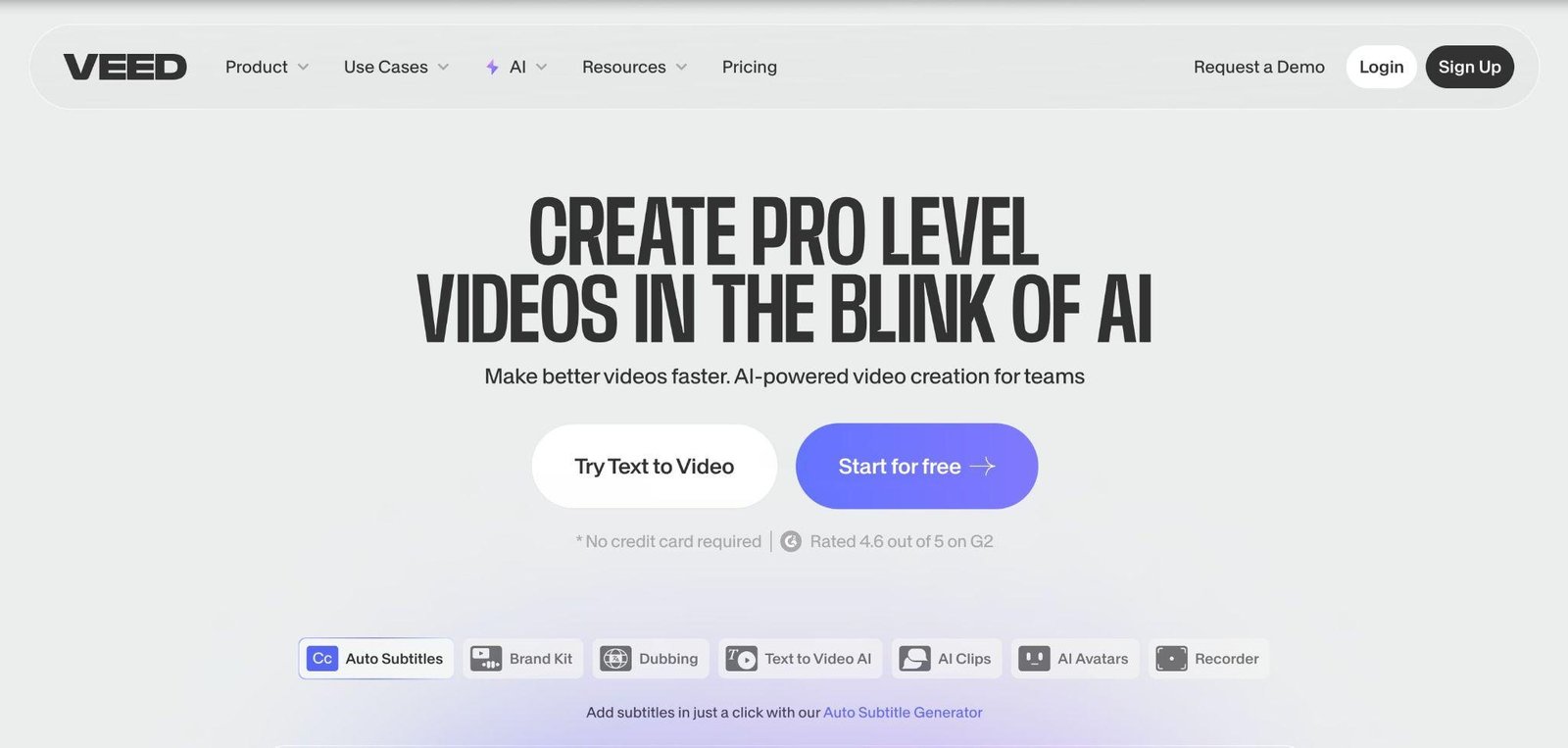 Homepage of a CapCut alternative called Veed