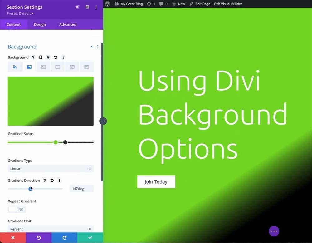 Background options in the visual builder showcase the advanced design settings of Divi