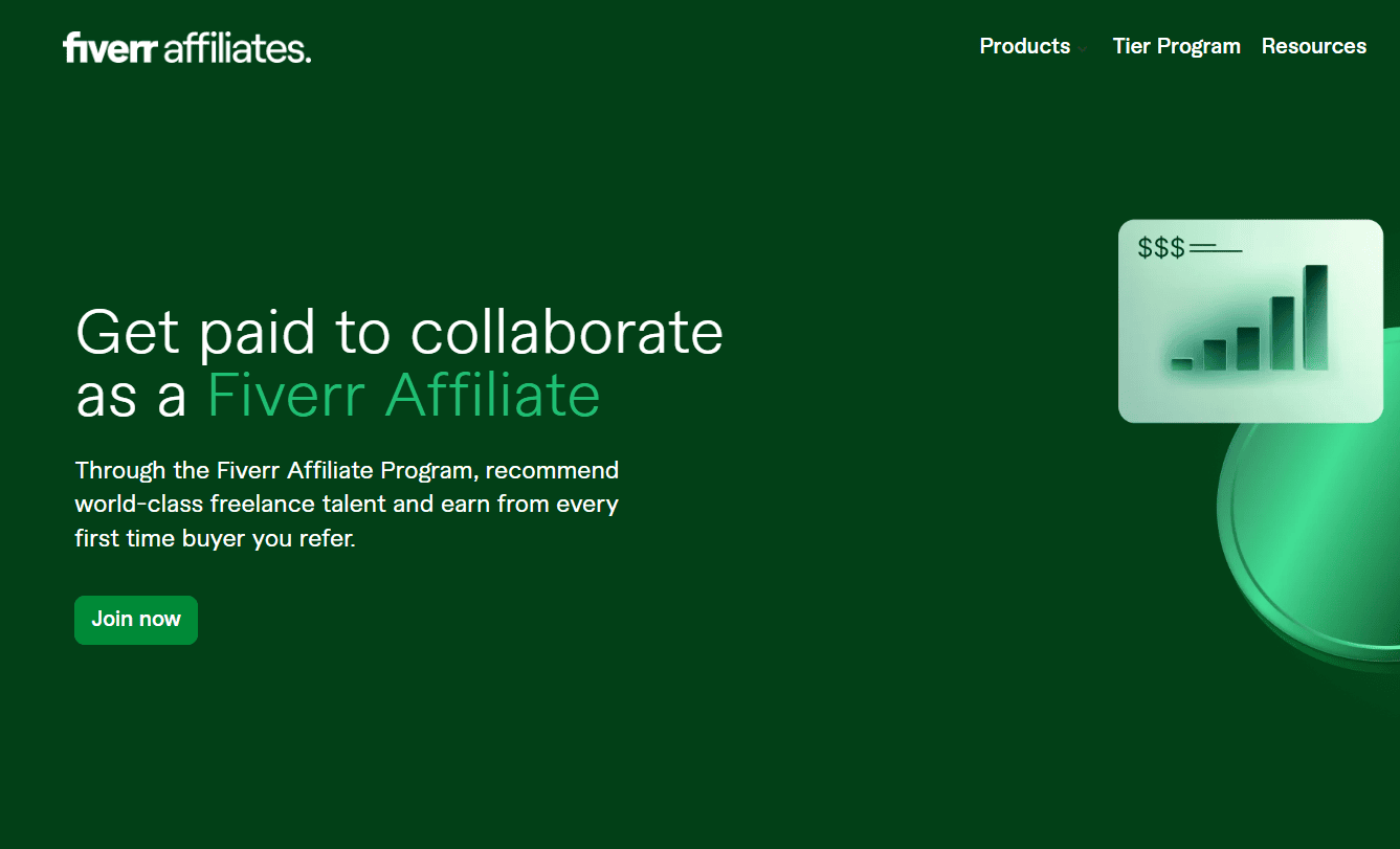 Affiliate marketing program page of the Fiverr website