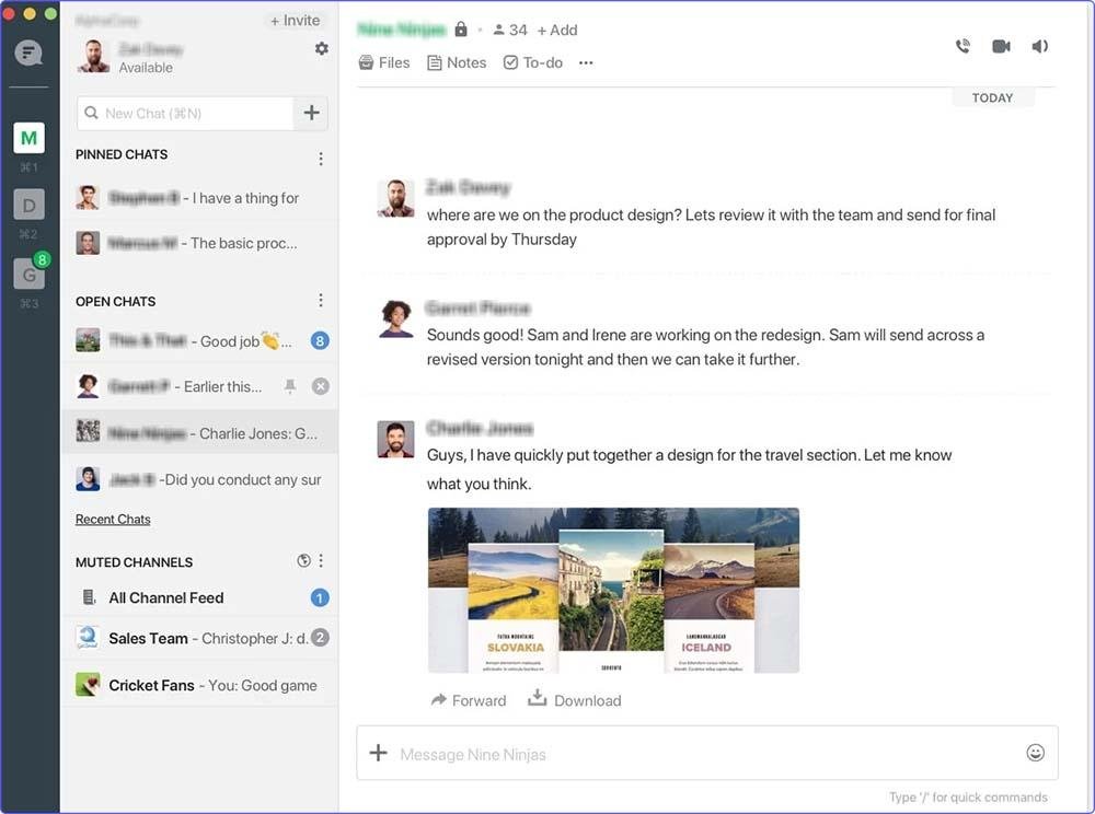 Communication channels in a Connecteam competitor called Flock