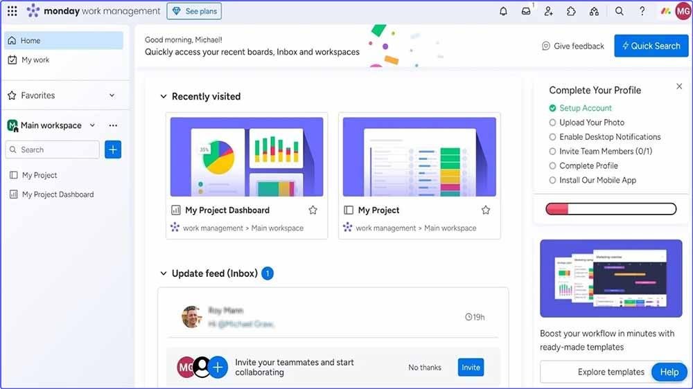 Homepage of one of the Connecteam alternatives called Monday.com