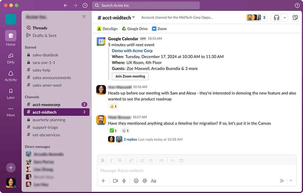 Communication channels on a Connecteam substitute called Slack