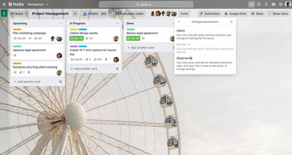 Kanban board view of task in a Connecteam substitute known as Trello