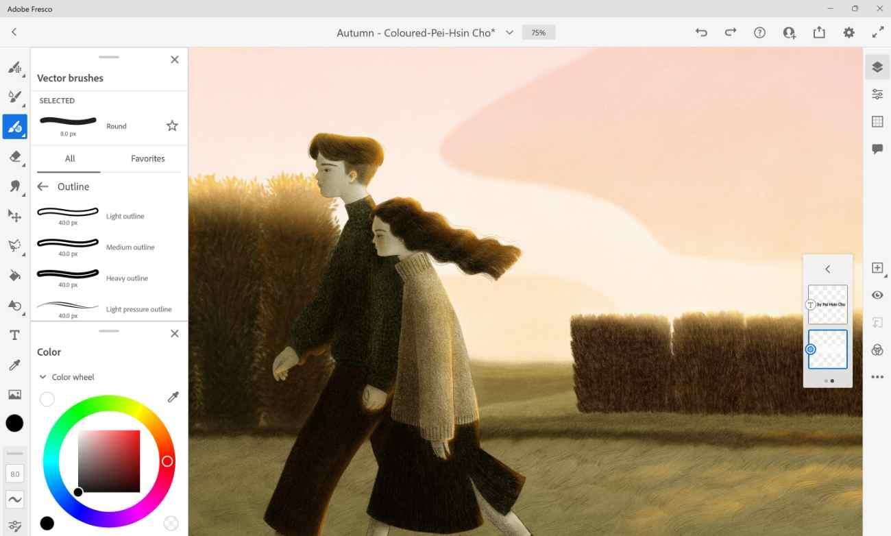 Design interface of a platform like Adobe Illustrator called  Adobe Fresco