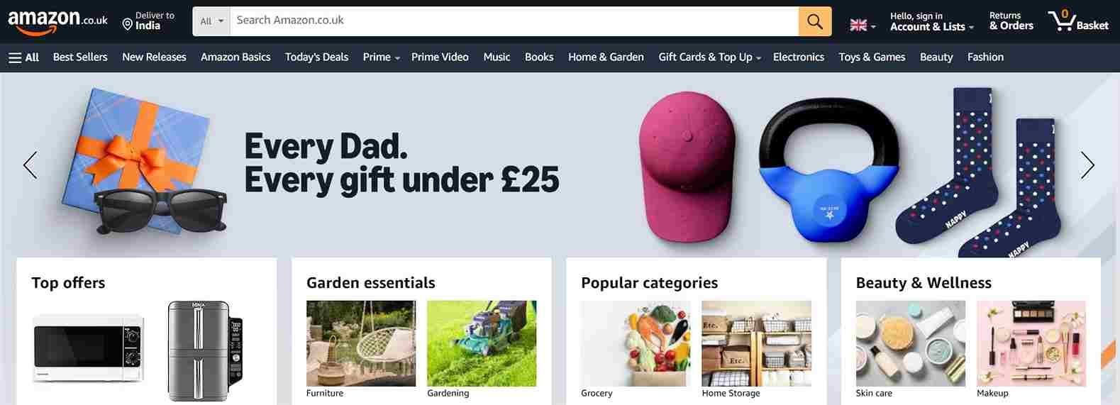 Homepage of Amazon to help differentiate websites from blogs