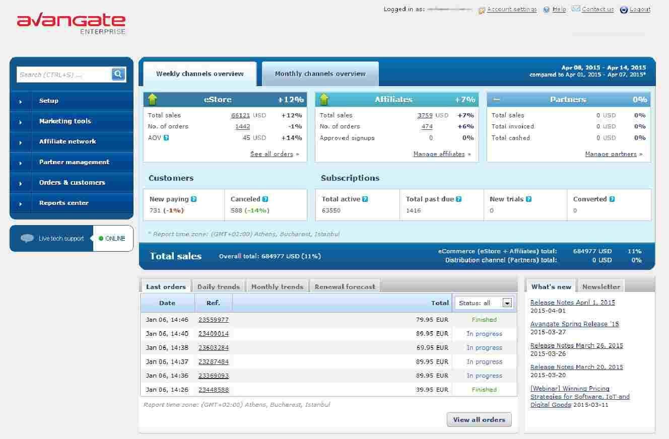 avangate-affiliate-platform-software Interface of an affiliate marketing network called Avangate