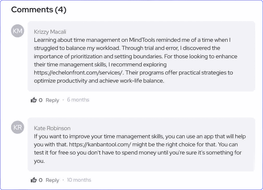 Comments section of a blog
