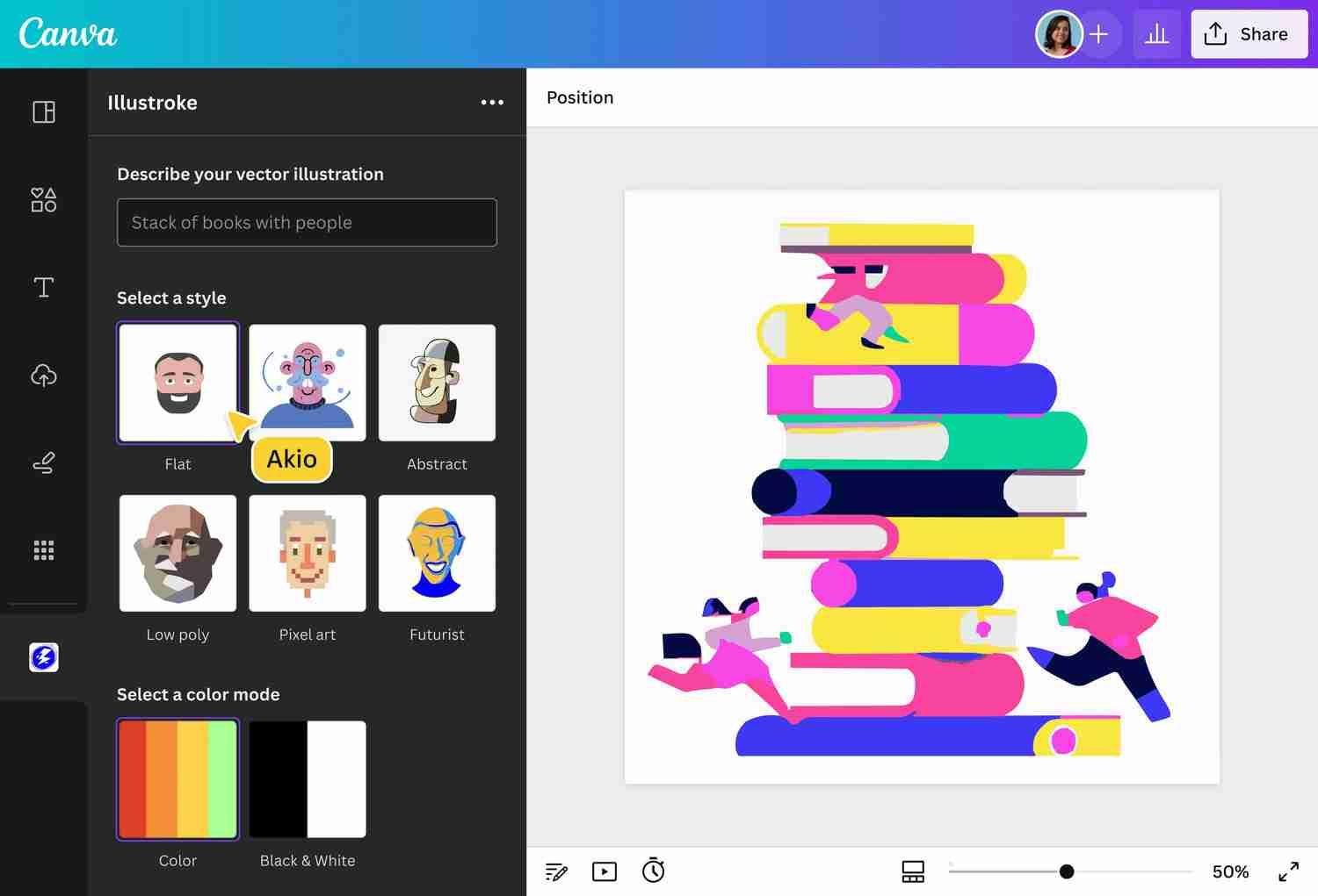 Interface of an Adobe Illustrator  rival known as Canva