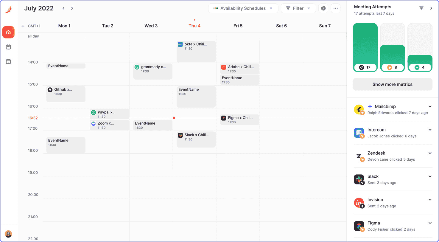 Calendar view in a Doodle rival known as Chili Piper