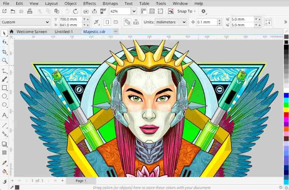 Interface of one of the Adobe Illustrator alternatives CoralDRAW