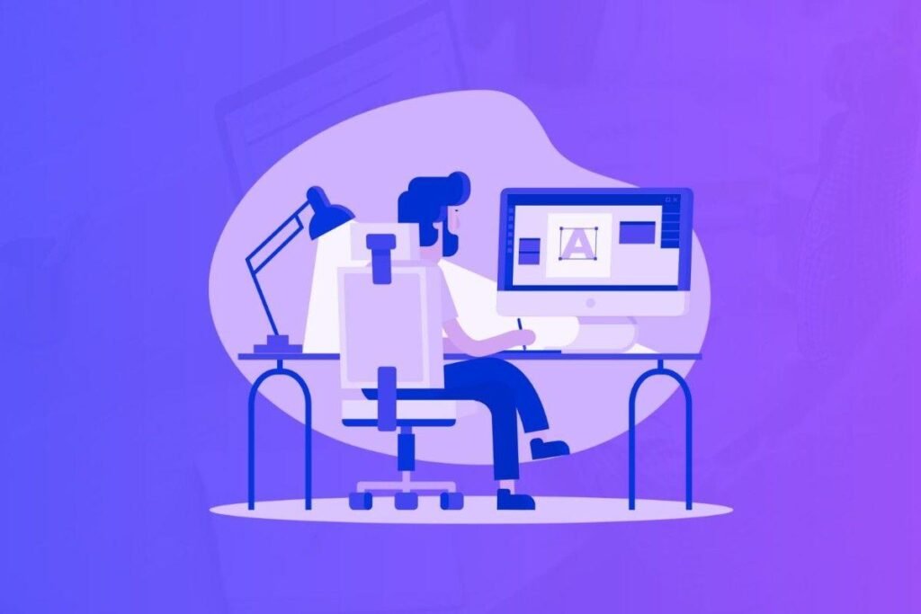 Designer creating a product catalog layout on desktop