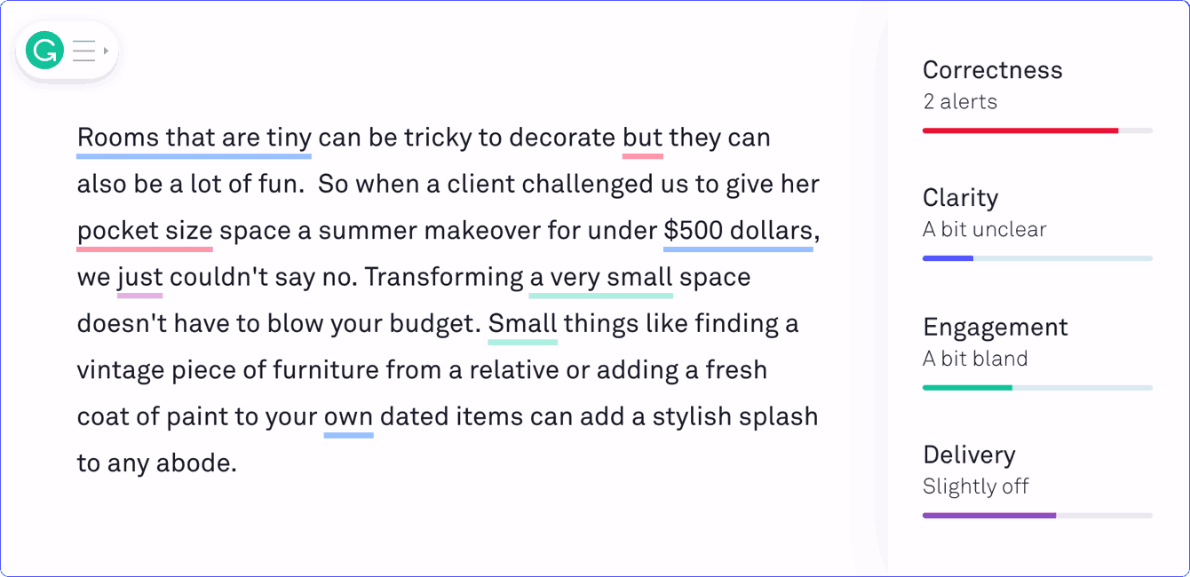 Blog post errors and suggestions in Grammarly