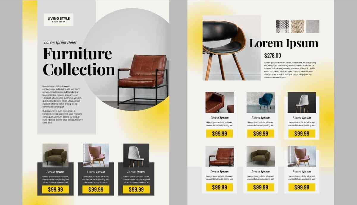 Template for designing a furniture product catalog for easy information browsing