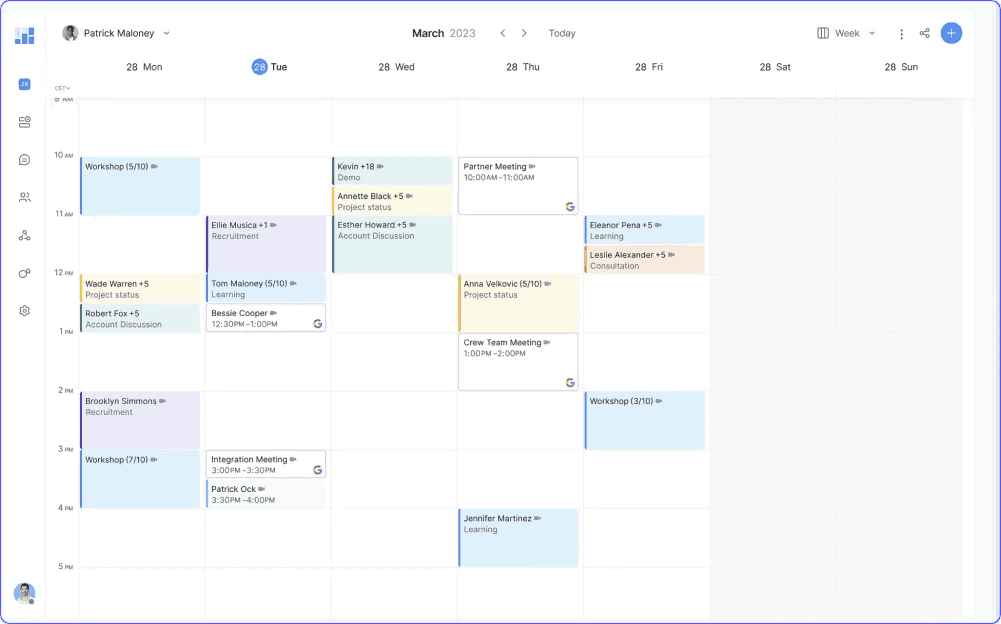 Calendar view in a Doodle substitute known as Setmore